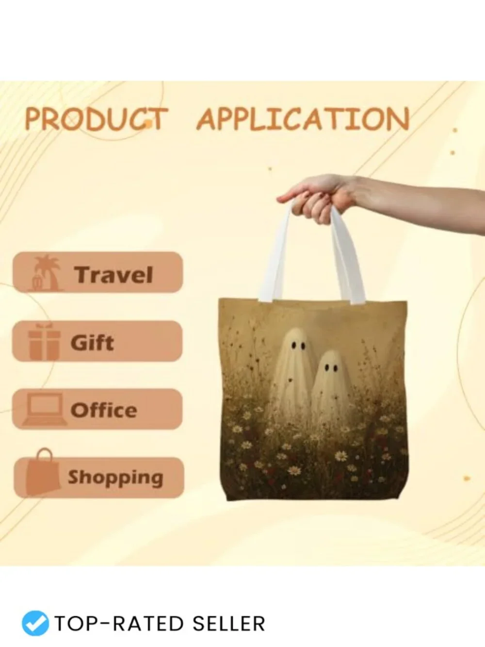 Spooky Halloween Ghost Tote Bag, Foldable & Lightweight